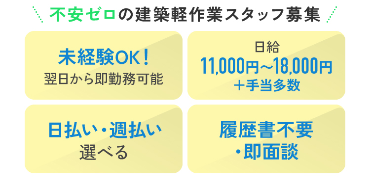 不安ゼロの建築軽作業スタッフ募集